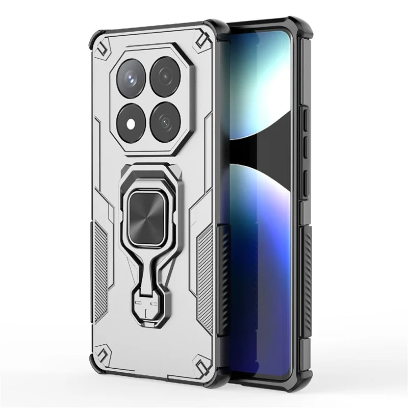 Bulk Purchasing For Xiaomi Redmi Note 14 Pro 5G / Poco X7 5G Case Rotatable Ring Kickstand PC + TPU Shockproof Phone Cover - Titanium Grey