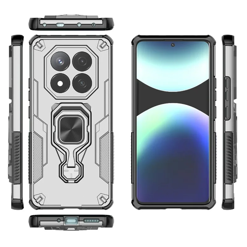 Bulk Purchasing For Xiaomi Redmi Note 14 Pro 5G / Poco X7 5G Case Rotatable Ring Kickstand PC + TPU Shockproof Phone Cover - Titanium Grey