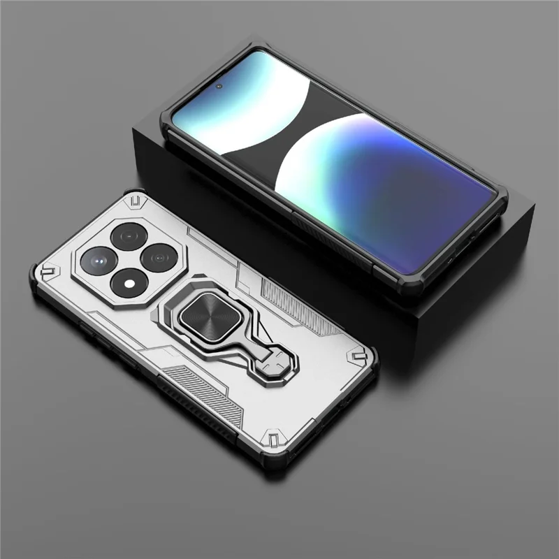 Bulk Purchasing For Xiaomi Redmi Note 14 Pro 5G / Poco X7 5G Case Rotatable Ring Kickstand PC + TPU Shockproof Phone Cover - Titanium Grey