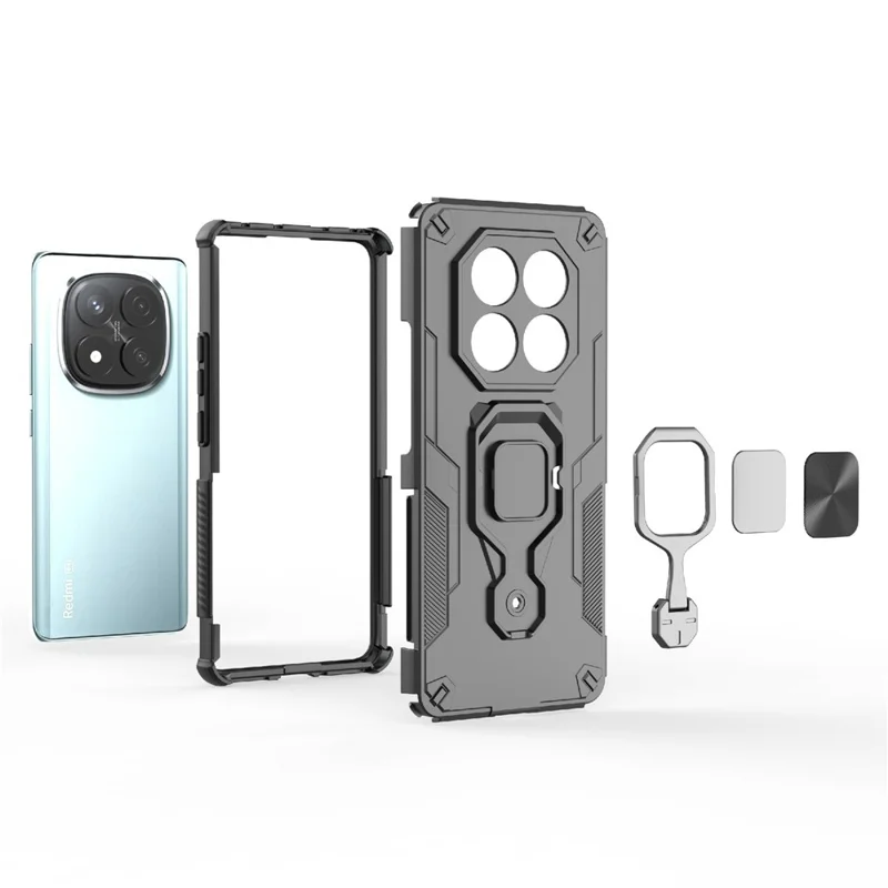 Bulk Purchasing For Xiaomi Redmi Note 14 Pro 5G / Poco X7 5G Case Rotatable Ring Kickstand PC + TPU Shockproof Phone Cover - Titanium Grey