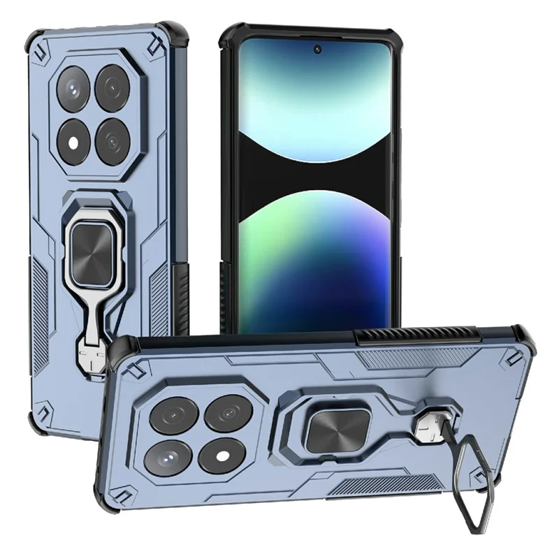 Bulk Purchasing For Xiaomi Redmi Note 14 Pro 5G / Poco X7 5G Case Rotatable Ring Kickstand PC + TPU Shockproof Phone Cover - Navy Blue