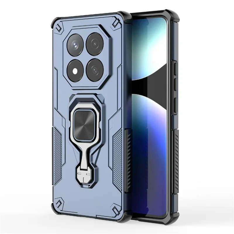 Bulk Purchasing For Xiaomi Redmi Note 14 Pro 5G / Poco X7 5G Case Rotatable Ring Kickstand PC + TPU Shockproof Phone Cover - Navy Blue