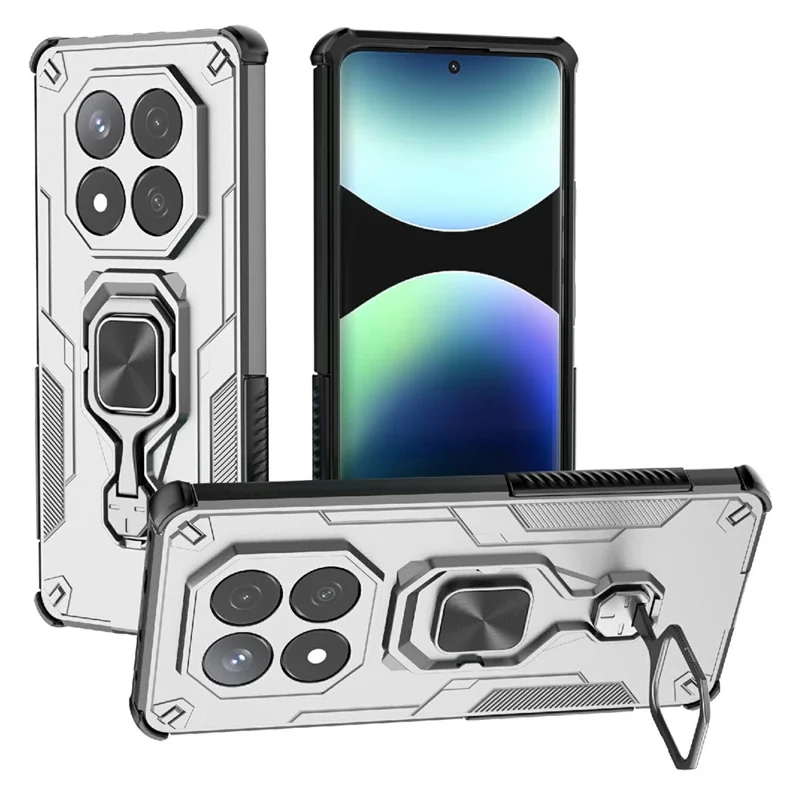 Bulk Purchasing For Xiaomi Redmi Note 14 Pro 4G Case Rotatable Ring Kickstand PC + TPU Shockproof Phone Cover - Titanium Grey