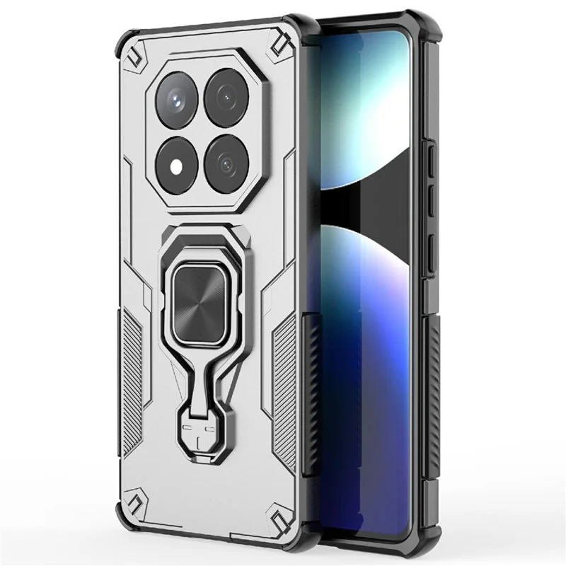 Bulk Purchasing For Xiaomi Redmi Note 14 Pro 4G Case Rotatable Ring Kickstand PC + TPU Shockproof Phone Cover - Titanium Grey