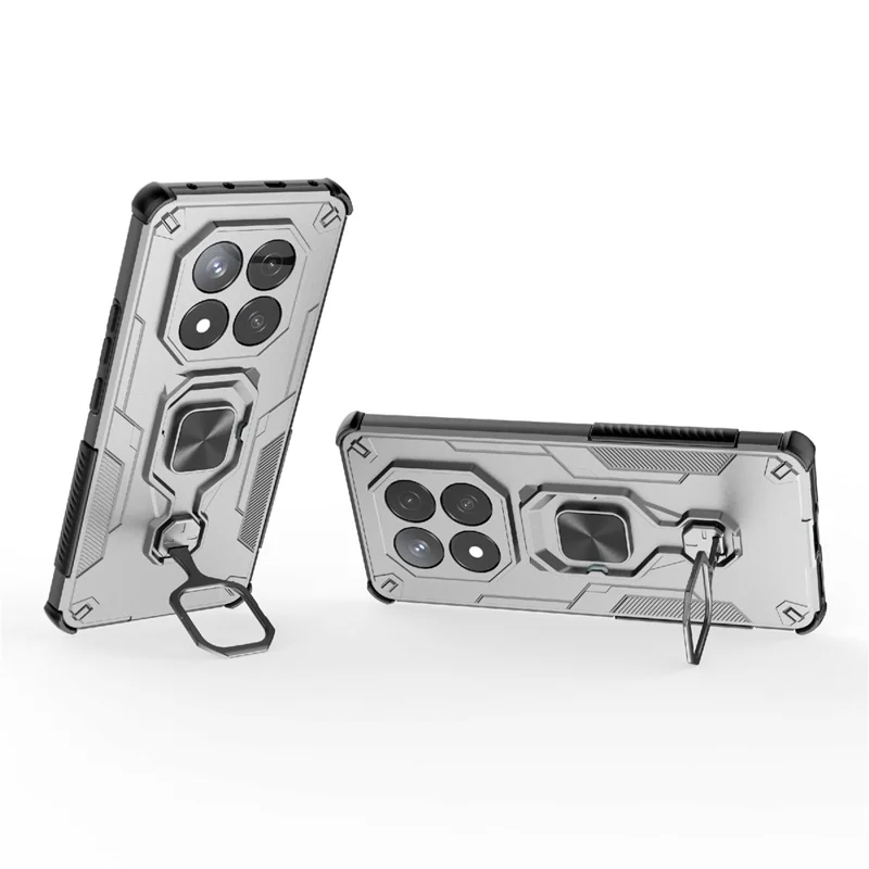 Bulk Purchasing For Xiaomi Redmi Note 14 Pro 4G Case Rotatable Ring Kickstand PC + TPU Shockproof Phone Cover - Titanium Grey