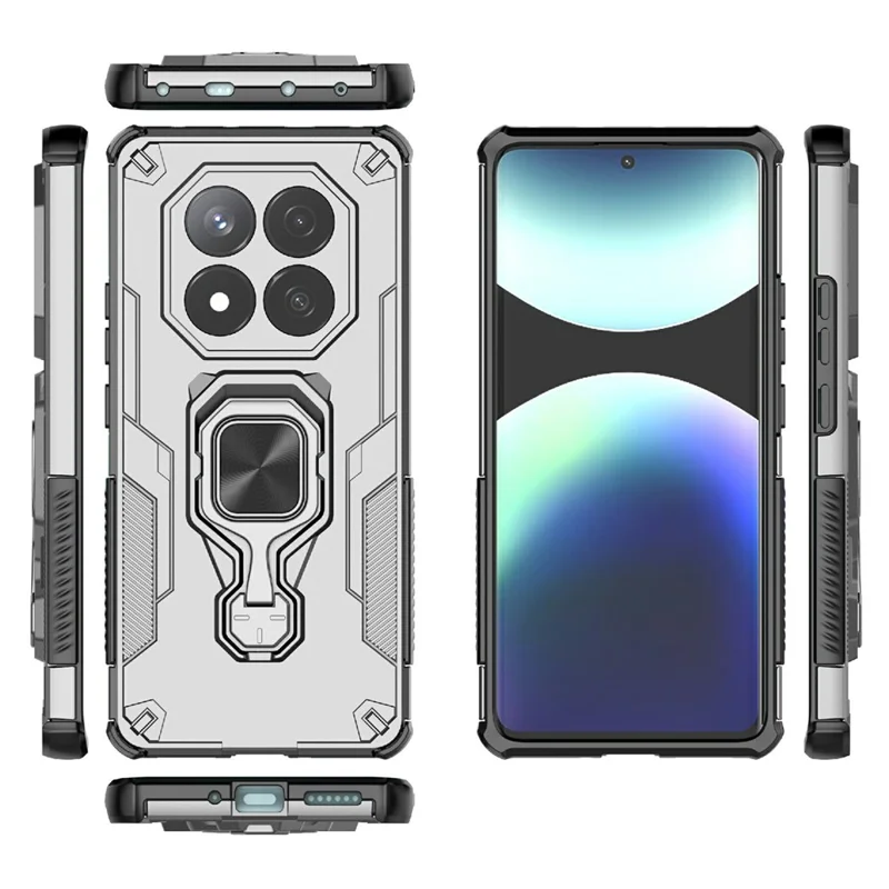 Bulk Purchasing For Xiaomi Redmi Note 14 Pro 4G Case Rotatable Ring Kickstand PC + TPU Shockproof Phone Cover - Titanium Grey