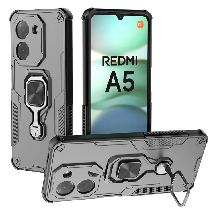 Compra a granel para Xiaomi Redmi A5 4G (171,7 mm) / Poco C71 4G Funda con Anillo Giratorio y Soporte Plegable, Carcasa Antichoques de PC + TPU - Negro