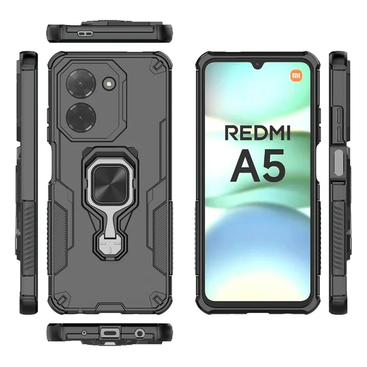 Compra a granel para Xiaomi Redmi A5 4G (171,7 mm) / Poco C71 4G Funda con Anillo Giratorio y Soporte Plegable, Carcasa Antichoques de PC + TPU - Negro