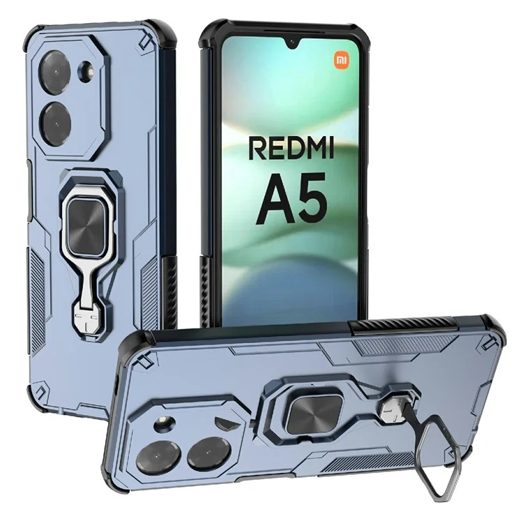 Bulk Purchasing For Xiaomi Redmi A5 4G (171.7mm)  /  Poco C71 4G Case Rotatable Ring Kickstand PC + TPU Shockproof Phone Cover - Navy Blue