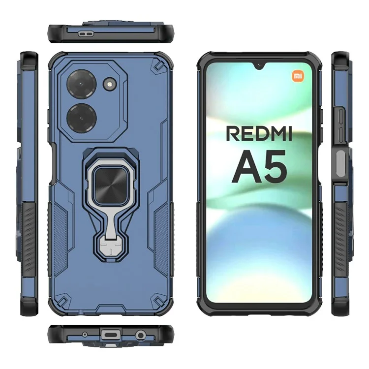 Bulk Purchasing For Xiaomi Redmi A5 4G (171.7mm)  /  Poco C71 4G Case Rotatable Ring Kickstand PC + TPU Shockproof Phone Cover - Navy Blue