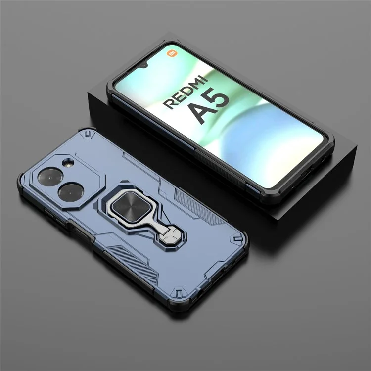 Bulk Purchasing For Xiaomi Redmi A5 4G (171.7mm)  /  Poco C71 4G Case Rotatable Ring Kickstand PC + TPU Shockproof Phone Cover - Navy Blue