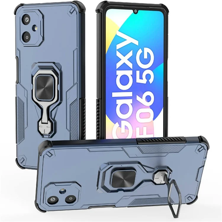 Compra em Atacado para Capa de Celular Samsung Galaxy F06 5G com Anel Rotativo e Suporte, Capa de Telefone à Prova de Choque em PC + TPU - Azul Marinho