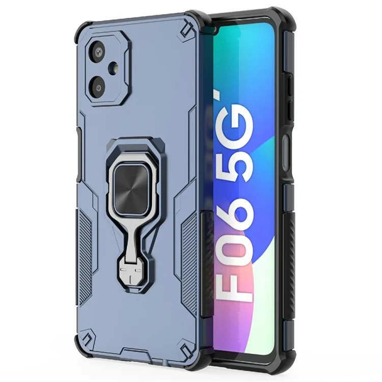 Compra em Atacado para Capa de Celular Samsung Galaxy F06 5G com Anel Rotativo e Suporte, Capa de Telefone à Prova de Choque em PC + TPU - Azul Marinho