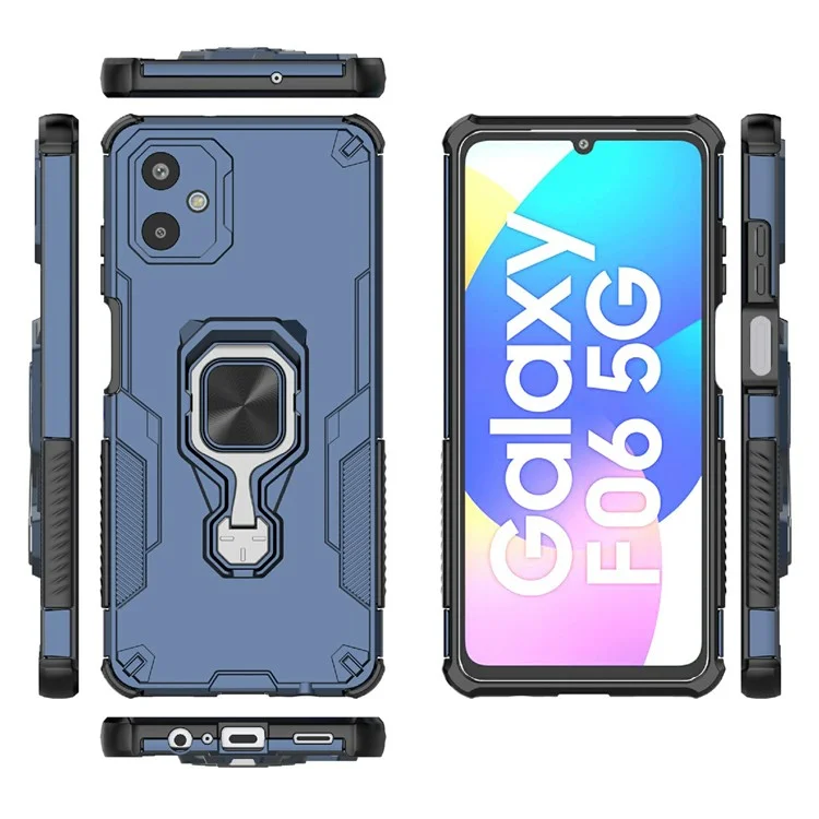 Compra em Atacado para Capa de Celular Samsung Galaxy F06 5G com Anel Rotativo e Suporte, Capa de Telefone à Prova de Choque em PC + TPU - Azul Marinho