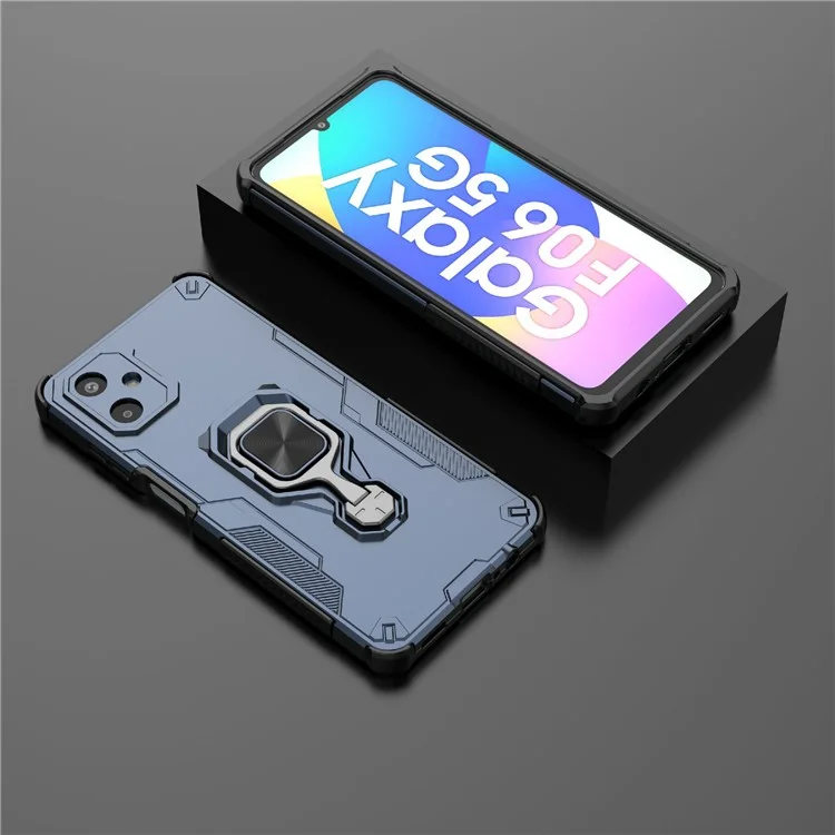 Compra em Atacado para Capa de Celular Samsung Galaxy F06 5G com Anel Rotativo e Suporte, Capa de Telefone à Prova de Choque em PC + TPU - Azul Marinho