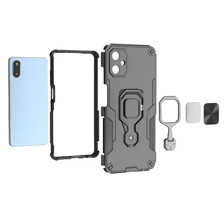 Compra em Atacado para Capa de Celular Samsung Galaxy F06 5G com Anel Rotativo e Suporte, Capa de Telefone à Prova de Choque em PC + TPU - Azul Marinho