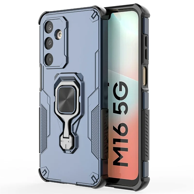 Bulk Purchasing For Samsung Galaxy M16 5G Case Rotatable Ring Kickstand PC + TPU Shockproof Phone Cover - Navy Blue