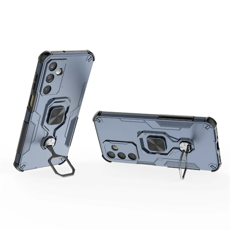 Bulk Purchasing For Samsung Galaxy M16 5G Case Rotatable Ring Kickstand PC + TPU Shockproof Phone Cover - Navy Blue