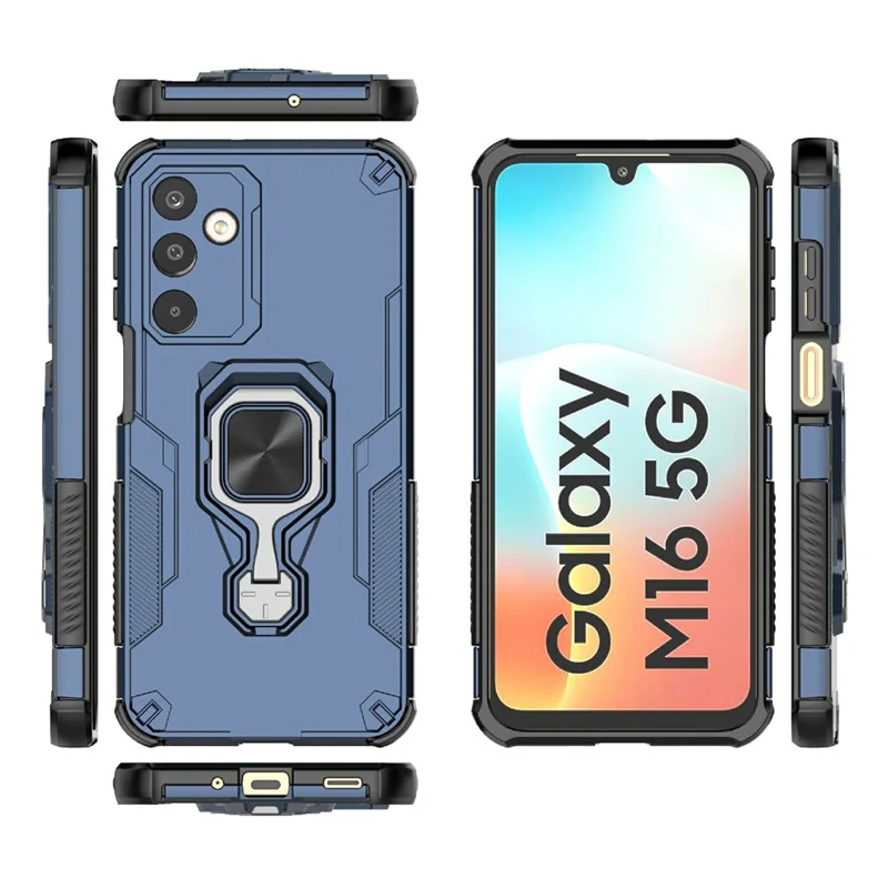 Bulk Purchasing For Samsung Galaxy M16 5G Case Rotatable Ring Kickstand PC + TPU Shockproof Phone Cover - Navy Blue