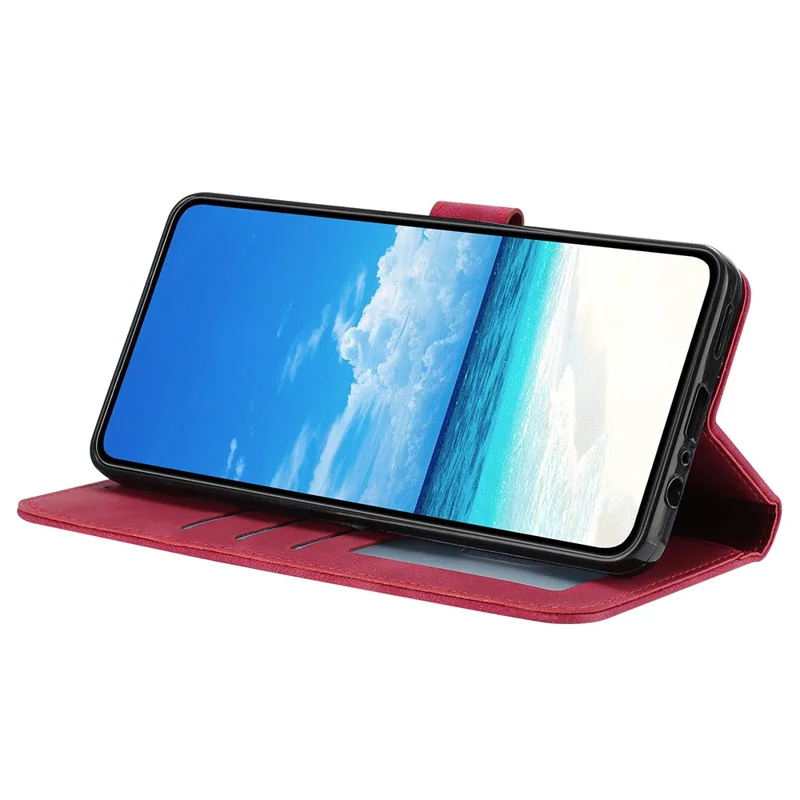 For iPhone 14 Pro Max Wallet Case Rose Pattern Imprinted Leather Flip Stand Phone Cover - Red