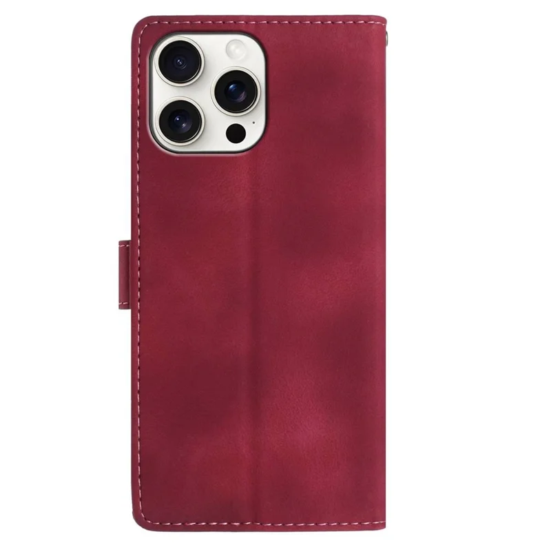For iPhone 14 Pro Max Wallet Case Rose Pattern Imprinted Leather Flip Stand Phone Cover - Red