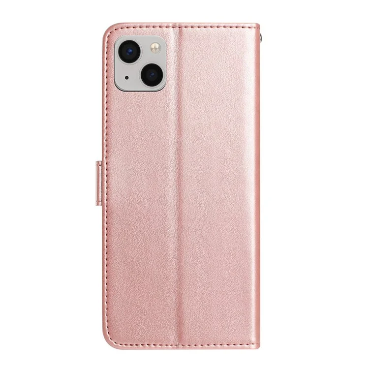 Für iPhone 15 Geldbörsen-Hülle Rosendesign Geprägtes Leder Flip Ständer Handyhülle - Roségold
