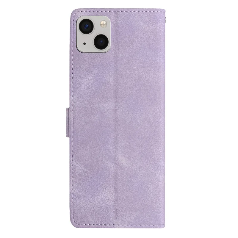 For iPhone 15 Wallet Case Rose Pattern Imprinted Leather Flip Stand Phone Cover - Light Purple