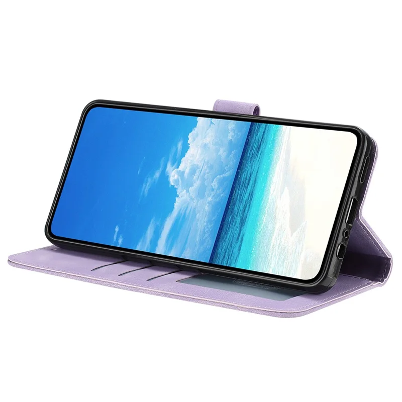 For iPhone 16 Pro Max Wallet Case Rose Pattern Imprinted Leather Flip Stand Phone Cover - Light Purple