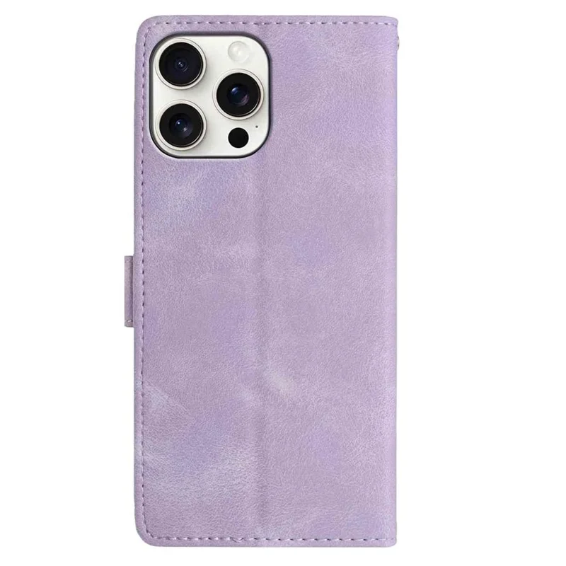 For iPhone 16 Pro Max Wallet Case Rose Pattern Imprinted Leather Flip Stand Phone Cover - Light Purple