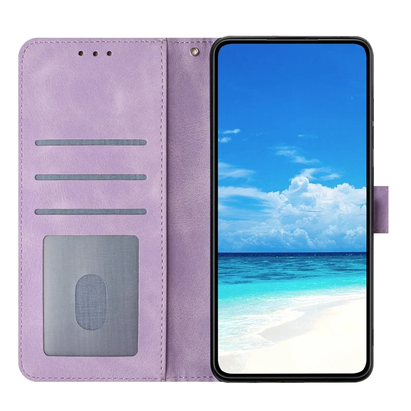 For iPhone 16 Wallet Case Rose Pattern Imprinted Leather Flip Stand Phone Cover - Light Purple