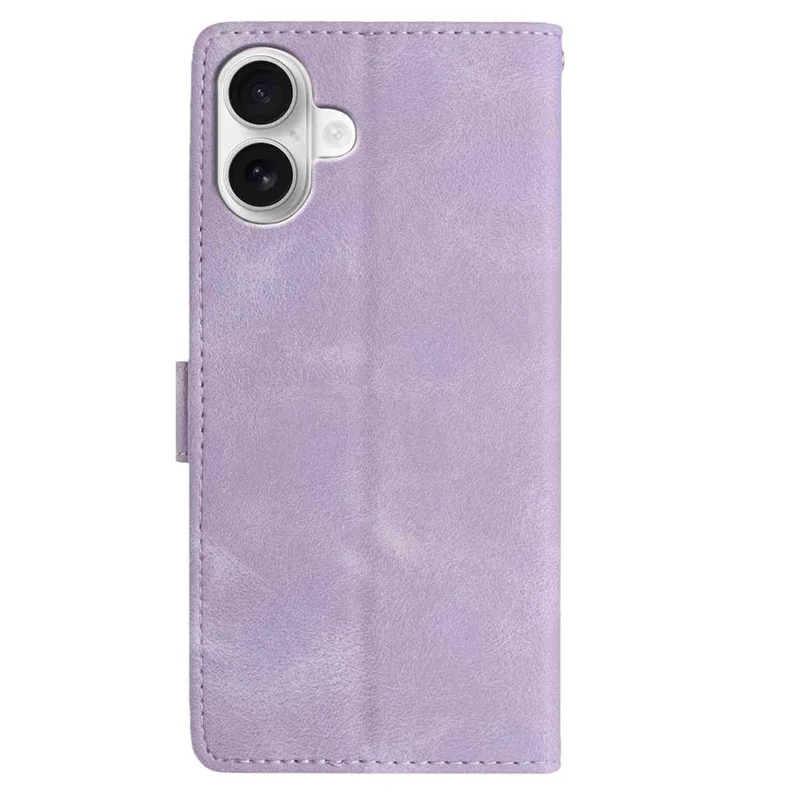 For iPhone 16 Wallet Case Rose Pattern Imprinted Leather Flip Stand Phone Cover - Light Purple
