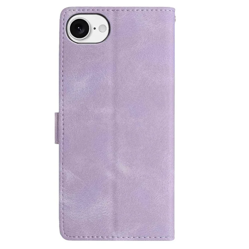 For iPhone 17e / 16e Wallet Case Rose Pattern Imprinted Leather Flip Stand Phone Cover - Light Purple