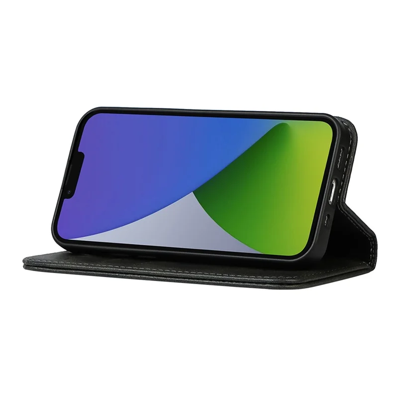 For iPhone 14 Plus Magnetic Auto-absorbed Calf Texture PU Leather Case Shockproof Flip Stand Phone Wallet Cover - Black