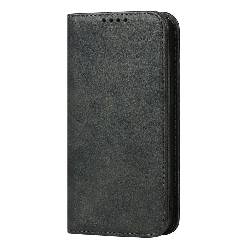 For iPhone 14 Plus Magnetic Auto-absorbed Calf Texture PU Leather Case Shockproof Flip Stand Phone Wallet Cover - Black