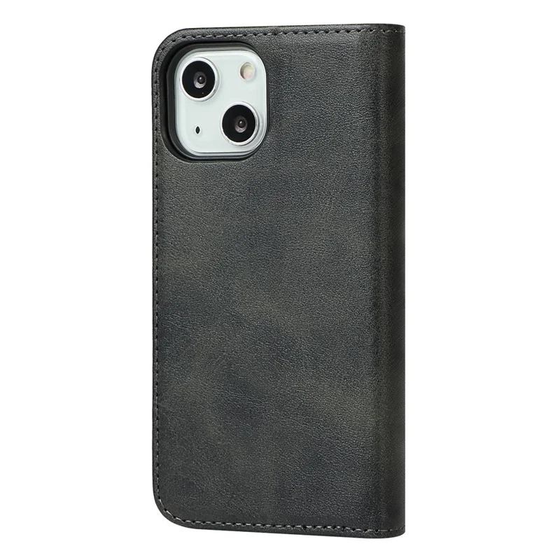 For iPhone 14 Plus Magnetic Auto-absorbed Calf Texture PU Leather Case Shockproof Flip Stand Phone Wallet Cover - Black
