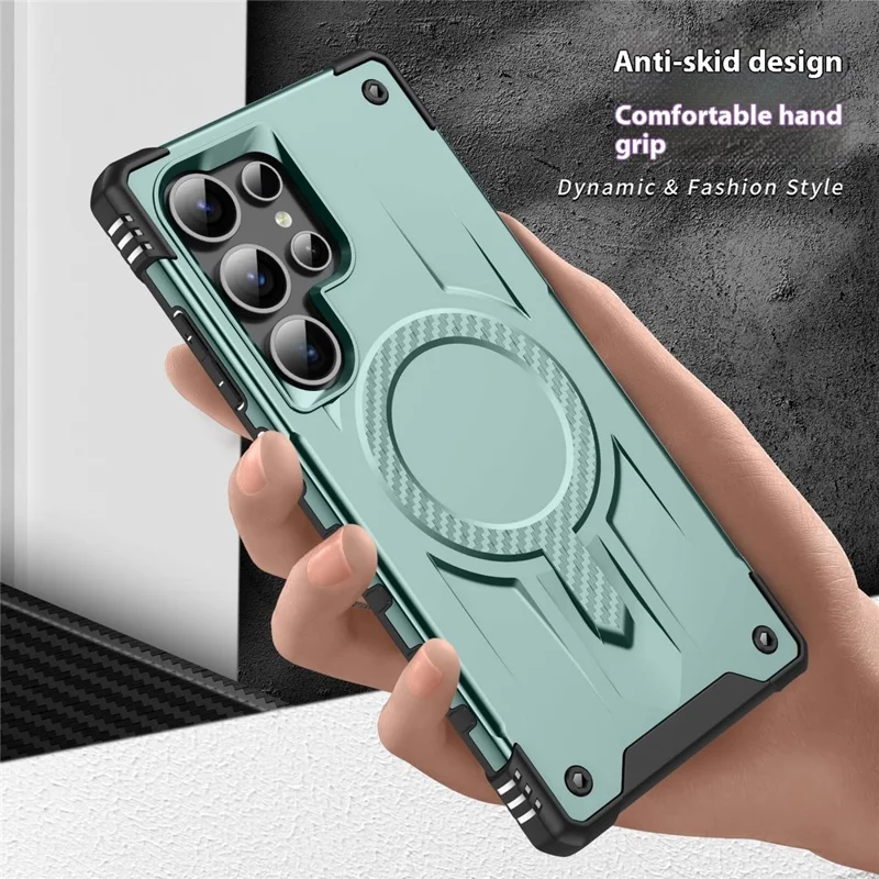 Compra a granel para funda Samsung Galaxy S24 Ultra compatible con MagSafe, resistente a golpes, carcasa de PC + TPU - Verde medianoche