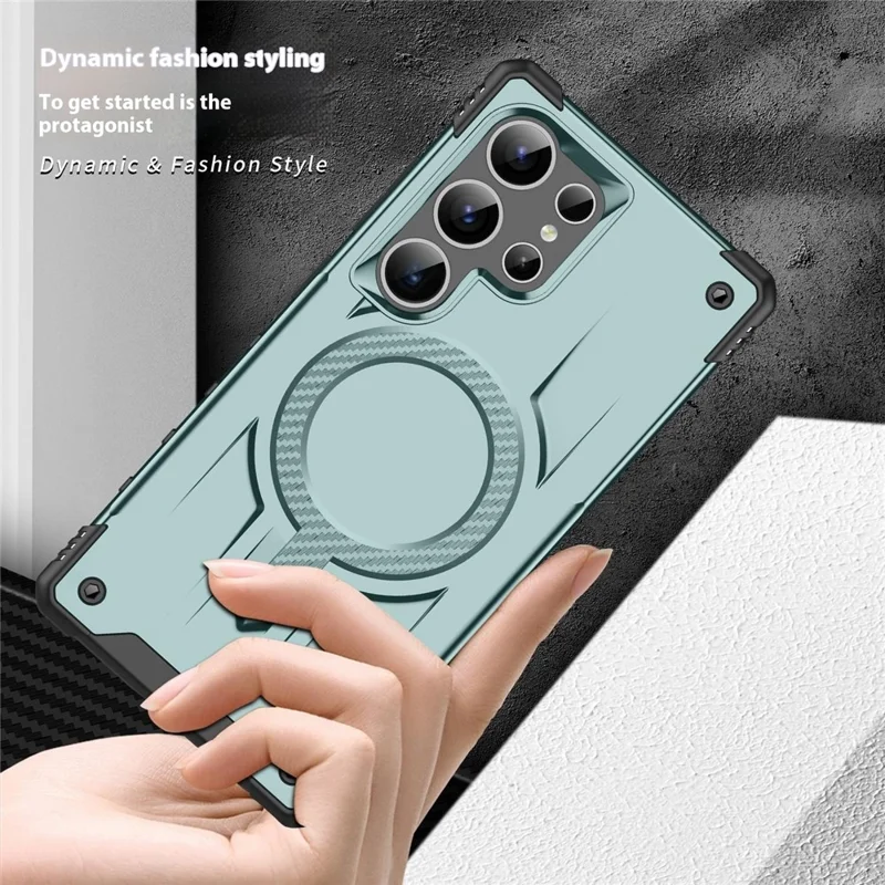 Compra a granel para funda Samsung Galaxy S24 Ultra compatible con MagSafe, resistente a golpes, carcasa de PC + TPU - Verde medianoche