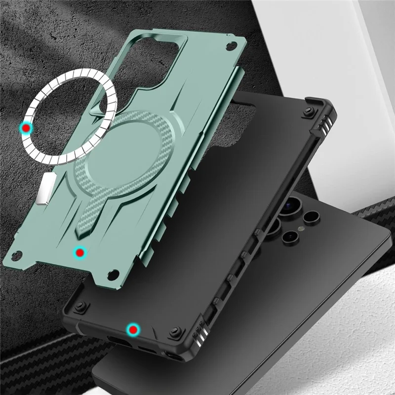 Compra a granel para funda Samsung Galaxy S24 Ultra compatible con MagSafe, resistente a golpes, carcasa de PC + TPU - Verde medianoche