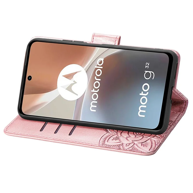 Для Motorola Moto G32 4G с тиснением в виде бабочки, чехол-кошелек из искусственной кожи с магнитной застежкой, чехол для телефона с ремешком - Rose Gold