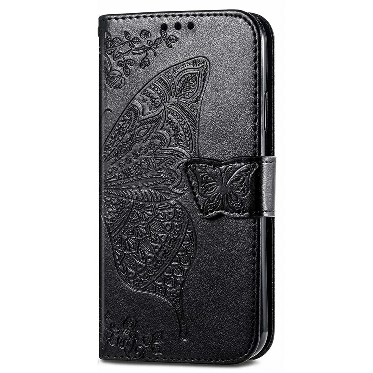 For Motorola Moto G32 4G Imprinted Butterfly Pattern PU Leather Stand Case Magnetic Clasp Phone Wallet Cover with Strap - Black