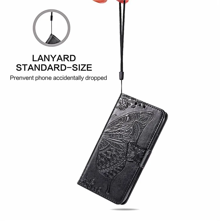 For Motorola Moto G32 4G Imprinted Butterfly Pattern PU Leather Stand Case Magnetic Clasp Phone Wallet Cover with Strap - Black