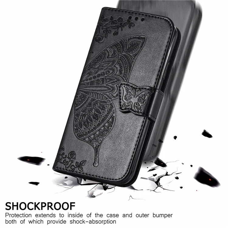 For Motorola Moto G32 4G Imprinted Butterfly Pattern PU Leather Stand Case Magnetic Clasp Phone Wallet Cover with Strap - Black