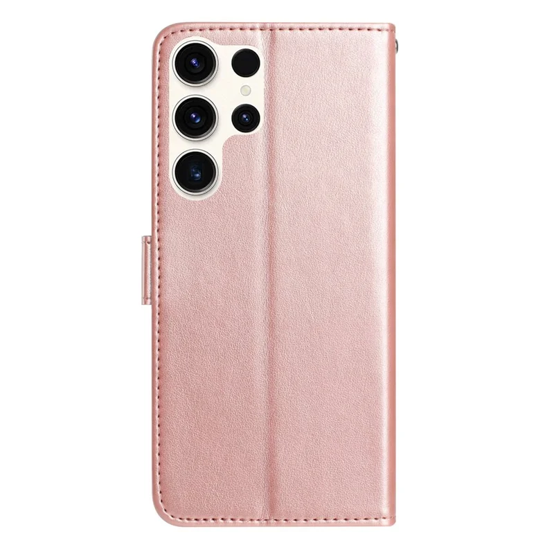 For Samsung Galaxy S24 Ultra Wallet Case Rose Pattern Imprinted Leather Flip Stand Phone Cover - Rose Gold
