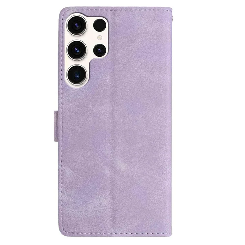 For Samsung Galaxy S24 Ultra Wallet Case Rose Pattern Imprinted Leather Flip Stand Phone Cover - Light Purple