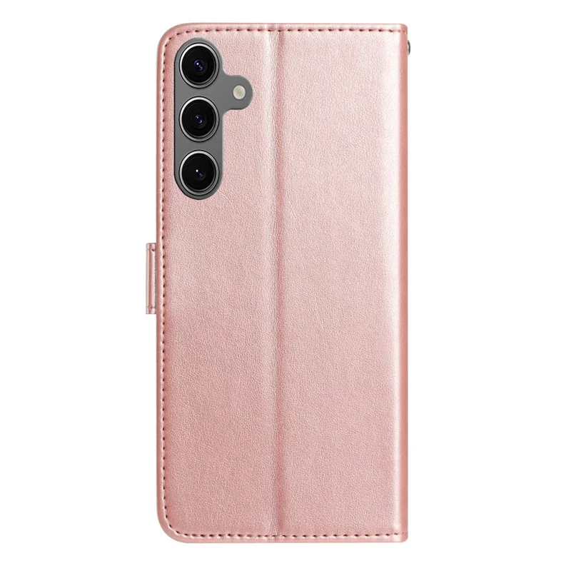For Samsung Galaxy S24 FE Wallet Case Rose Pattern Imprinted Leather Flip Stand Phone Cover - Rose Gold