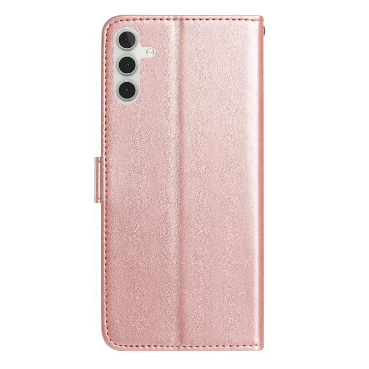 For Samsung Galaxy A16 5G / A16 4G Wallet Case Rose Pattern Imprinted Leather Flip Stand Phone Cover - Rose Gold