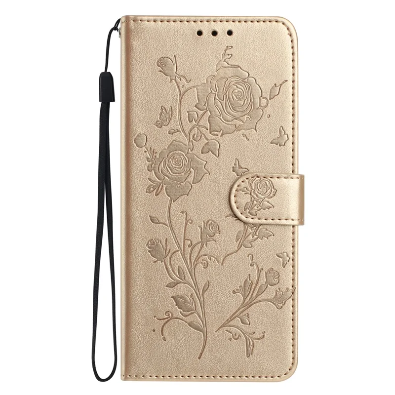 For Samsung Galaxy A56 5G Wallet Case Rose Pattern Imprinted Leather Flip Stand Phone Cover - Gold
