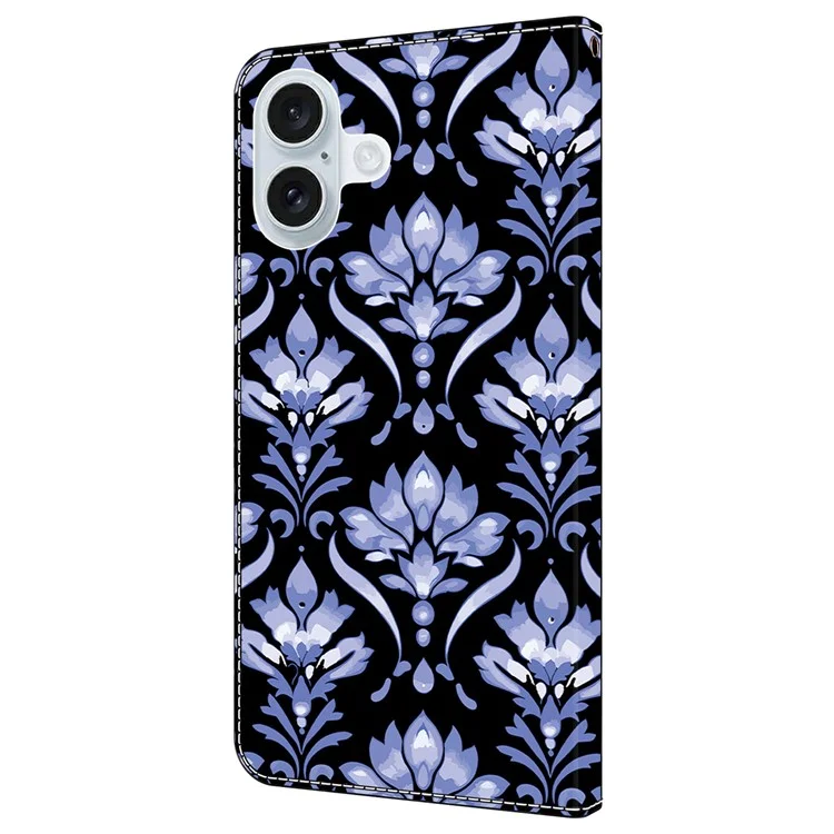 Чехол из кожи для iPhone 16 Plus с цветочным узором, подставкой и защитой от падения