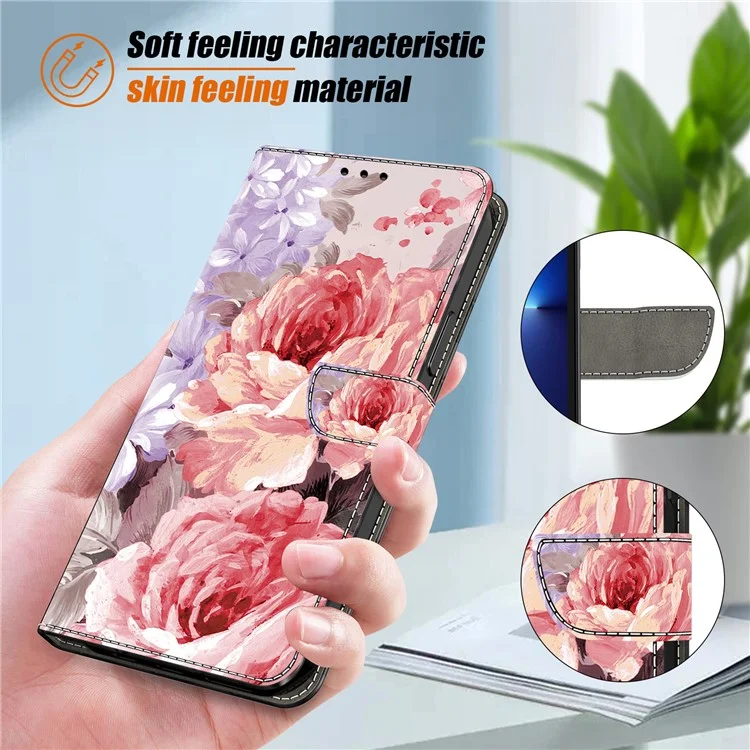 For Samsung Galaxy A26 5G Leather Case Pattern Printing Wallet Stand Anti Drop Phone Cover - Oil Painting Rose