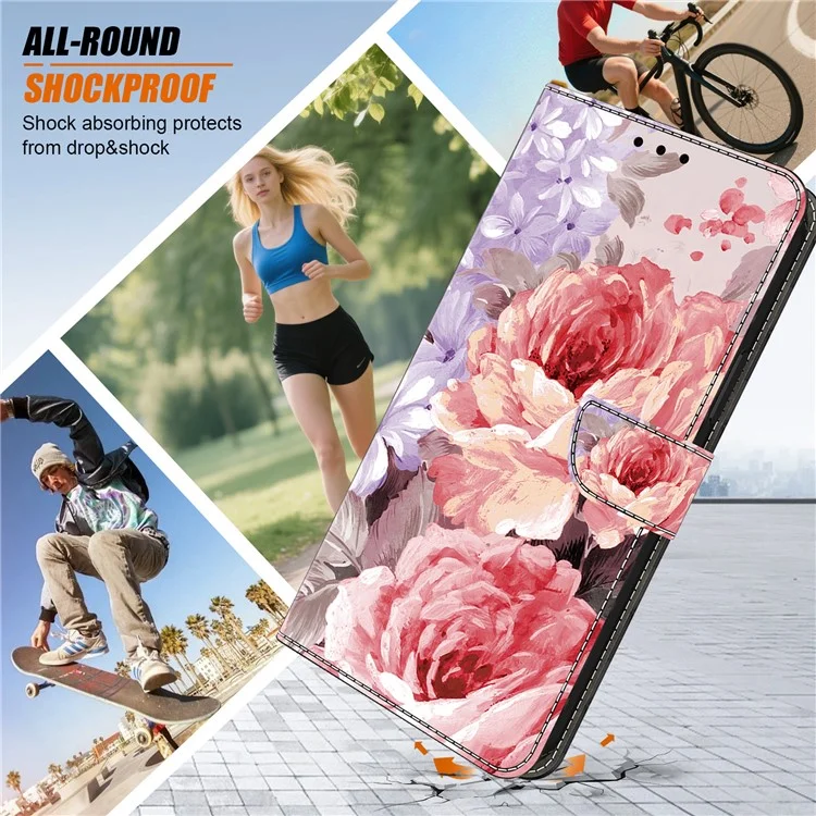 For Samsung Galaxy A26 5G Leather Case Pattern Printing Wallet Stand Anti Drop Phone Cover - Oil Painting Rose